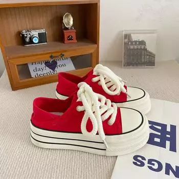 HY-1259 red two wear platform canvas shoes women s Hong Kong style retro versatile 2025 new lazy new board shoes 35 красный