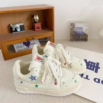 HY-1260 star Hong Kong style little white shoes women 2025 new leather flat bottom Internet celebrity super fire fashion thick baseplate shoes 35
