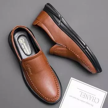 Hy brand сломанный размер новые всесезонные натуральная мягкая кожа повседневные кожаные туфли мужские с одной педалью круглая носовая часть мягкая кожа мягкая подошва для отца среднего возраста 39