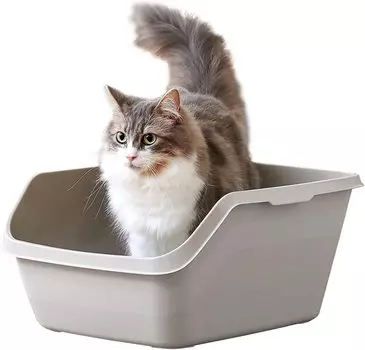 HY CAT Большой кошачий туалет с большой защитой от разбрасывания тела Ширина 26 см x Глубина 33 см Высокий кошачий туалет с интегрированным молдингом и низким входом [OFT] (Серый) серый