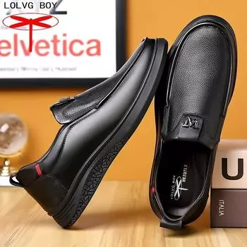 Hy dragonfly casual leather shoes men s leather summer breathable one-pedal lazy driving shoes soft-soled non-slip dad shoes 38