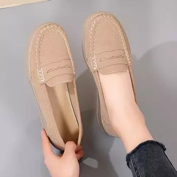 Hy кожаные туфли женские осенние новые туфли на подошве из говяжьих сухожилий материнские туфли нескользящая мягкая подошва одна педаль туфли-лоферы женские 35 абрикосовый