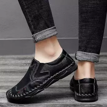 Hy мужская повседневная обувь мужская 2024 новая кожаная спортивная дышащая обувь Doudou обувь ленивая модная обувь 38 чёрный