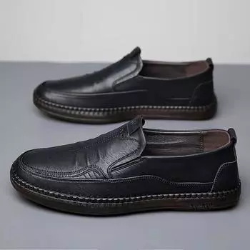 Hy [натуральная воловья кожа] Кожаные туфли мужские из натуральной кожи новые мужские повседневные туфли сшитые вручную мягкие нескользящие подошвы для папы 38