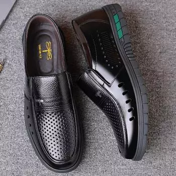 Hy [натуральная воловья кожа] стрекоза мужские сандалии летние полые кожаные туфли мужские среднего и пожилого возраста отцовская обувь повседневные отверстия 37