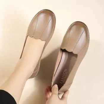 Hy весенние и осенние туфли на плоской подошве из натуральной кожи, рабочая обувь, нескользящая удобная кожаная обувь среднего возраста с мягкой подошвой для пожилых женщин 36 чёрный