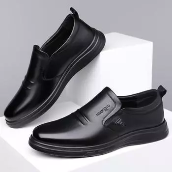 Hy woodpecker leather shoes men s spring and autumn new first-layer cowhide business casual shoes non-slip one-pedal loafers 38
