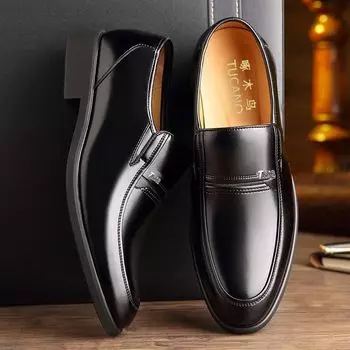 Hy Woodpecker Men s Shoes Spring and Autumn Business Dress Leather Shoes Men s Leather Soft-soled Casual Shoes One Pedal Sleeve Dad 38