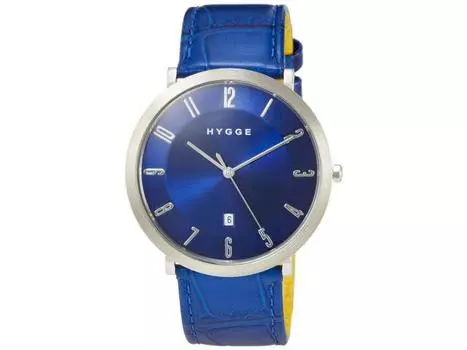 HYGGE Watch HGE020086 Men s Blue Leather Band Silver Stainless Steel Case NEW