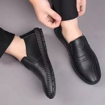 HyPLOVER New Leather Cowhide Men s Casual Leather Shoes Soft Leather Soft Surface Versatile Breathable Dad Shoes 38