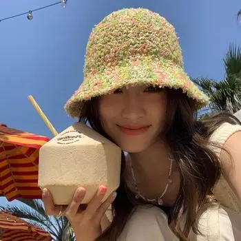 Hyunya wind colored straw hat female summer seaside travel photo sunscreen handwoven beach hat Adjustable