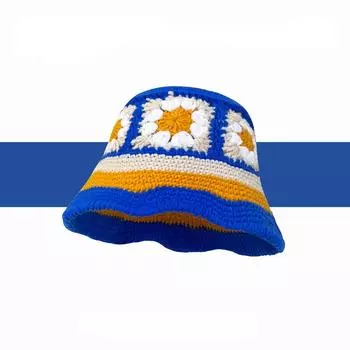 Hyunya wind связанная вручную шапка-ведро женская осенне-зимняя теплая ретро контрастного цвета милая шерстяная шапка-ведро прилив M56-58cm оранжевый