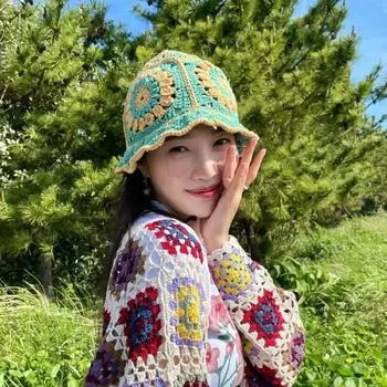 Hyunya wind полая вязаная шерстяная шапка-ведро женская универсальная милая девочка большая голова тонкая шапка-ведро прилив M56-58cm фиолетовый