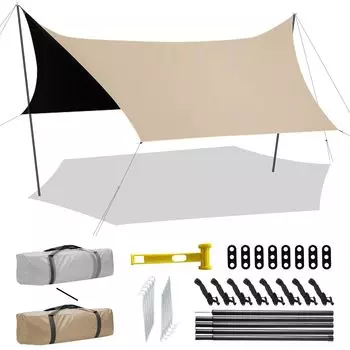 HZCYS Hexatarp Усиленная версия Черный резиновый брезентовый тент Большой водонепроницаемый брезент Может использоваться с палатками и тентами Водоотталкивающая отделка Водостойкость