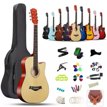 HZDMJ Акустическая гитара для начинающих, 18 предметов, 38 вводных упражнений для гитары, для акустической классической гитары, мягкие простые инструкции, в комплекте, дюйм,