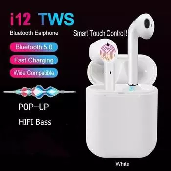 I12 Bluetooth наушники Беспроводные наушники Hands Free Бизнес Спортивная гарнитура для телефона IPhone Xiaomi Huawei Samsung белый
