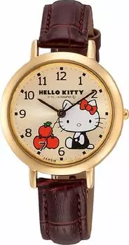 и аналоговые Hello Kitty водонепроницаемый кожаный ремешок золотой циферблат 0031N103 коричневый [Cue Cue] женские