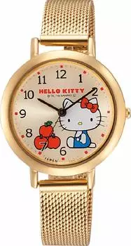 и аналоговый Hello Kitty водонепроницаемый металлический ремешок сетка 0031N003 золото [Cue Cue] женский