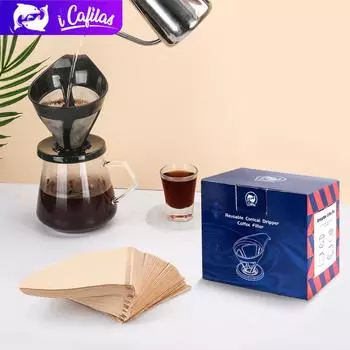 [i Cafilas] [DG01] Многоразовая капельница для заваривания кофе на одну чашку, капельница для кофе на 2-4 чашки с одноразовым бумажным фильтром V60, шлифовальный инструмент, пластиковые формы 1 Dripper + 50 PCS Filter чёрный/белый