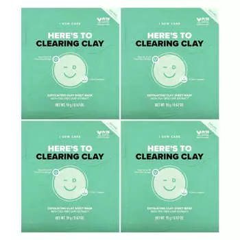 I Dew Care, Hear s to Clearing Clay, отшелушивающая тканевая маска с глиной, 4 тканевые маски, 19 г (0,67 унции) каждый