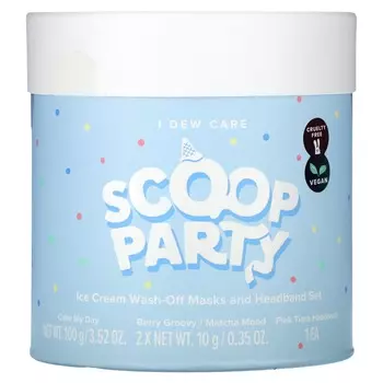 I Dew Care, Scoop Party, смываемая маска с мороженым и набор повязок для волос, набор из 4 предметов