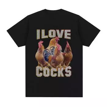 I Love Cocks Funny Roosters Meme T Shirt Chicken Lovers Short Sleeve T-shirt Men Women 100% Cotton Streetwear Stylish T Shirts S