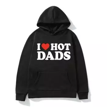 Толстовка с капюшоном I Love Hot Dads с красными сердечками и надписью XS чёрный