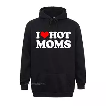 I Love Hot Moms Забавный День матери Red Heart Love Hot Moms Толстовка Футболки Хип-хоп Camisa Хлопок унисекс Толстовки с капюшоном Camisa Унисекс Толстовка L