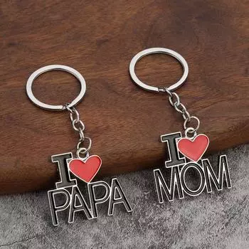 I LOVE PAPA Family Pendant I LOVE MOM Key Ring Simple Key Chain Christmas Gift l-mom