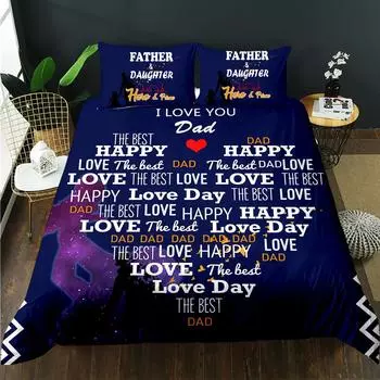 I Love You Dad Duvet Cover Set Thanks Giving Day Gift Polyester Comforter Cover for Kids Boys Girl King Queen Size Bedding Set 70x133cm 2pcs