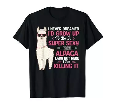 Футболка I Never Dreamed Alpaca Lady чёрный