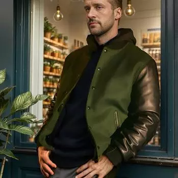 И независимая станция, европейская новая мужская куртка из искусственной кожи с рукавами для летания, однобортное шерстяное пальто L зелёный