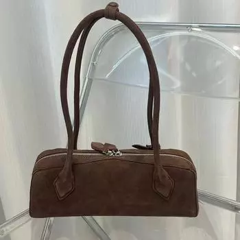 И новая матовая воловья кожаная длинная ручка во французском стиле Niche Retro кожаная женская ручная сумка через плечо 32x11x10cm матовый черный