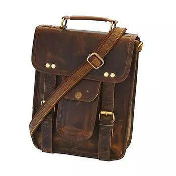 I-pads Мужская винтажная кожаная сумка через плечо Коричневая сумка через плечо 11 x 9 x 3 in коричневый