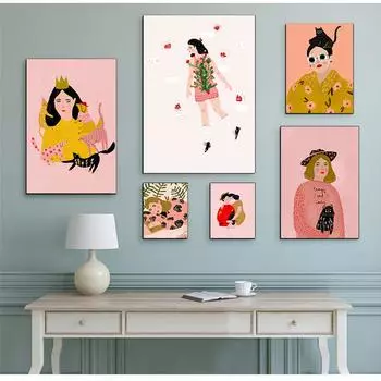 И принты, настенные панно для детской комнаты, декор для спальни, модные очки, девушка-любитель, животные, настенная живопись на холсте, постеры на скандинавскую тему 21cm30cm NoFrame
