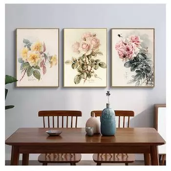 И принты, украшение дома, настенные художественные картины для гостиной, ностальгическая пасторальная картина на холсте, европейские ретро постеры с цветами без рамки 21*30cm