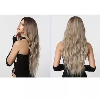 И пушистые каштановые ленивые волосы, натуральный средний градиент, парик, длинный вьющийся парик с полной головой 66cm