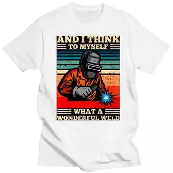 И я думаю про себя, какая замечательная футболка с рисунком сварщика, футболка с коротким рукавом в уличном стиле для подарка на день рождения S бежевый