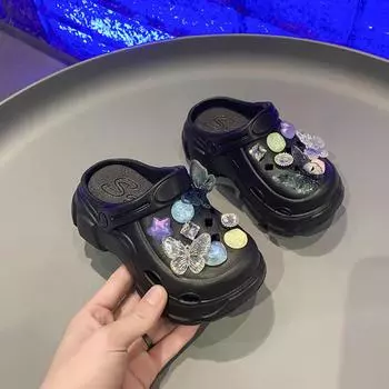 И Стильные Удобные Детские Слайды с Нескользящей Подошвой из ЭВА и Шикарными Деталями из Стразов в Виде Бабочек 2425