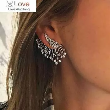 I Trendy Wing Shape Women Stud Earrings Silver Color with Bling Circonie Luxury Party Jewelry Accessories белый