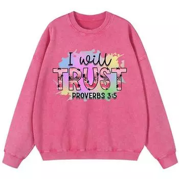 I Will Teust Proverbs 3:5 Women Vintage Washed Cotton Sweatshirt Hipster Casual Pullover Hoody Thin style Fashion Clothing S