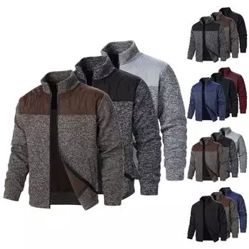 И зимний мужской трикотажный свитер на молнии с длинными рукавами и тонким бархатным верхом, костюм-тройка L чёрный