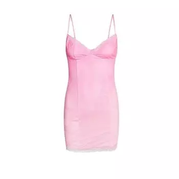 Iamgia European and American Sexy Spicy Pink Gradient Lace Trim Tight Braces Short Skirt Bodycon Dress Cotton Pink XS