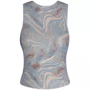 Iamgia Fashion Sexy Marble Stripes Silm Slimming Print Sleeveless Mesh Vest Halter Top Short As Shown in Pictures S
