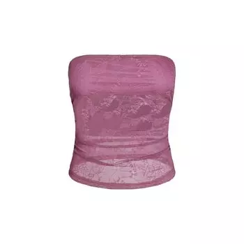 Iamgia Fashion Sexy Sexy See-through Tube Top Lace Hollow Chest Wrap off-Shoulder Pure Color Silm Fashionable Base Clothing Purple XS