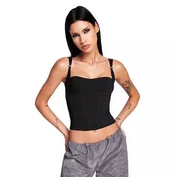 Iamgia Stitching Elastic Slim-Fit Crop-Top Spaghetti-Strap Jackets XS