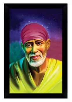 IBA Indianbeautifulart элегантная и религиозная фоторамка Бога Саи Баба плакат с рамкой черная настенная рамка божество фото 6 x 8 inches чёрный