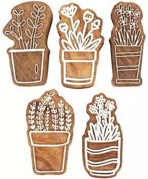IBA Indianbeautifulart Блок для текстильной печати Домашние растения Ручная резная деревянная печать Печать на деревянных блоках Текстильная печать для ткани Керамические блоки - 2,5 2.5 Inches коричневый