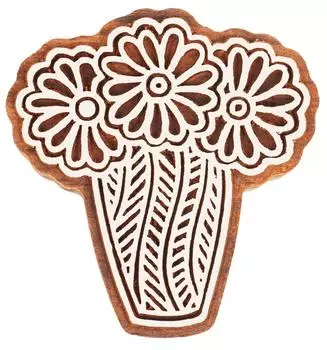 IBA Indianbeautifulart Блок для текстильной печати Ваза для цветов Резной деревянный штамп Печать на деревянных блоках Текстильные штампы для ткани Керамические блоки-3 3 inches коричневый