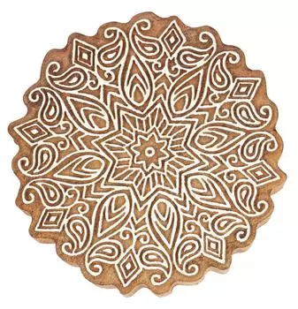 IBA Indianbeautifulart Блок для текстильной печати Азиатская мандала Ручная резная деревянная печать Печать на деревянных блоках Текстильная печать для ткани Керамические блоки-4 4 Inches коричневый